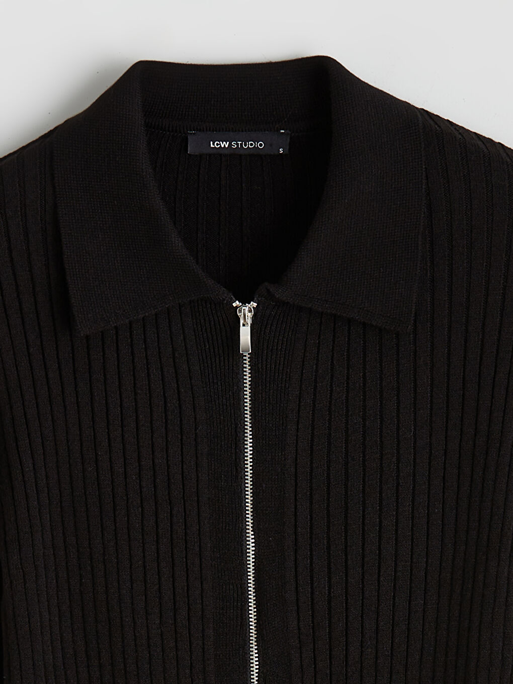 Siyah Polo Yaka Fitilli Triko Elbise-5