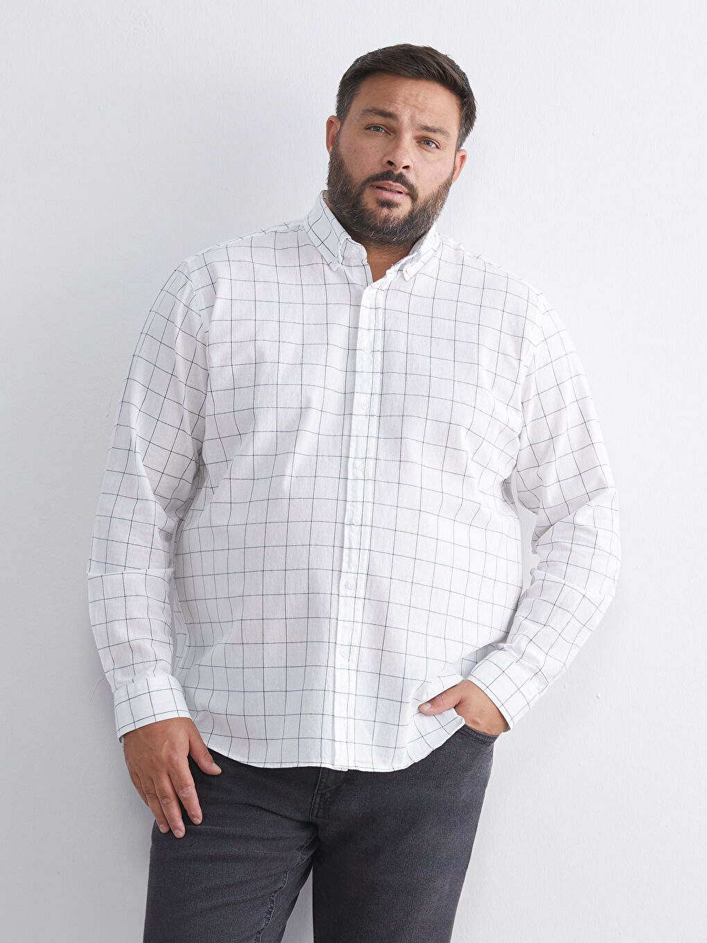 Regular Fit Long Sleeve Plaid Men's Shirt-1