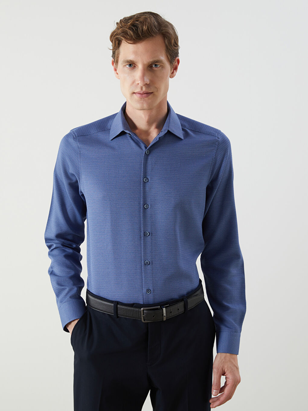 Slim Fit Long Sleeve Dobby Men's Shirt -W5ID96Z8-CRP