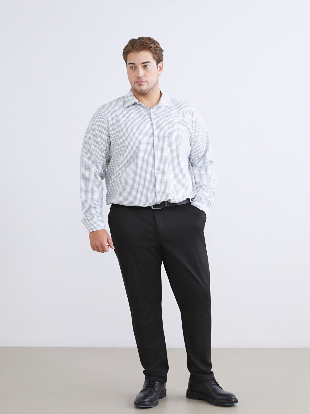 Siyah Regular Fit Uzun Kollu Ekose Gabardin Erkek Gömlek-5