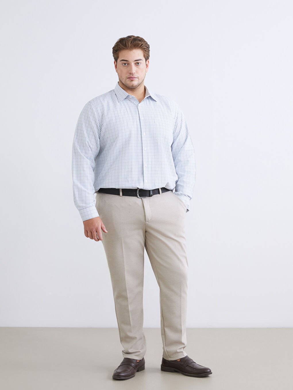 Lacivert Regular Fit Uzun Kollu Ekose Gabardin Erkek Gömlek-5