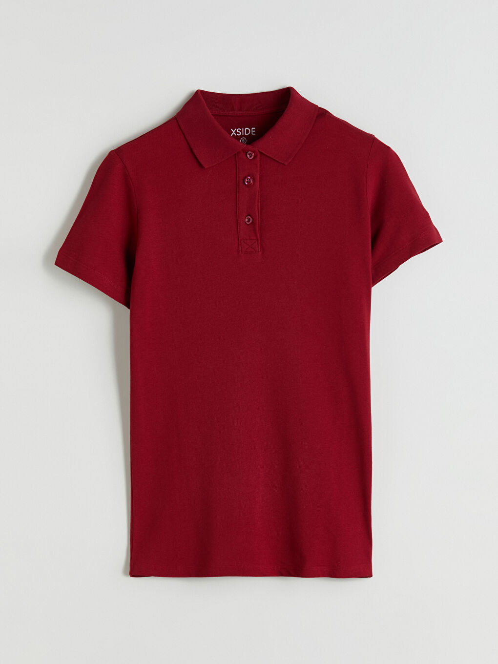 Bordo Polo Yaka Pike Kadın Tişört-4