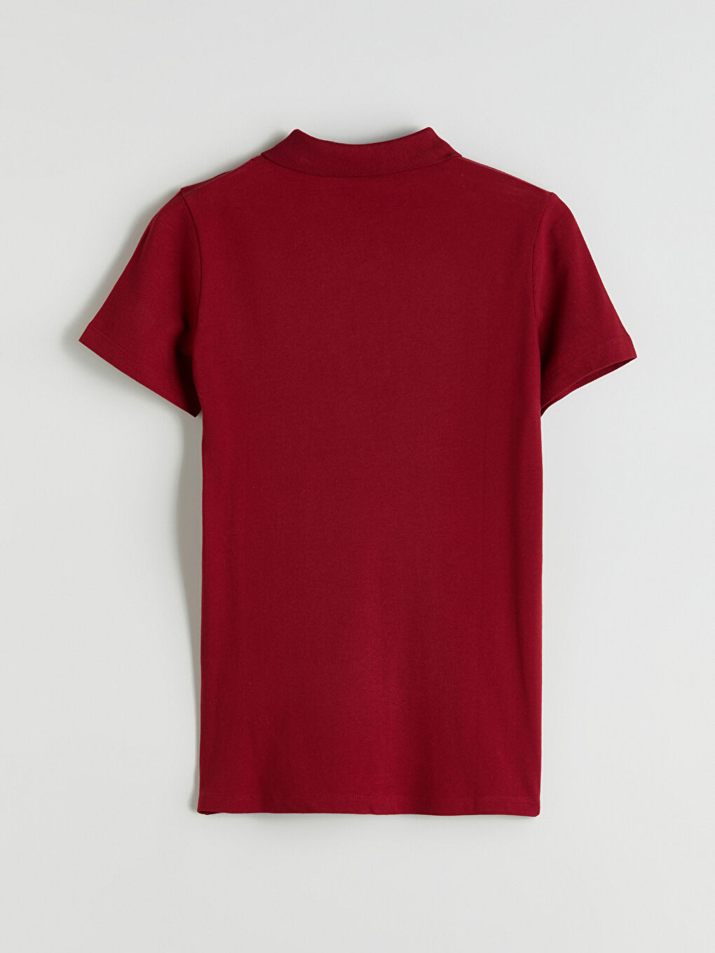 Bordo Polo Yaka Pike Kadın Tişört-5