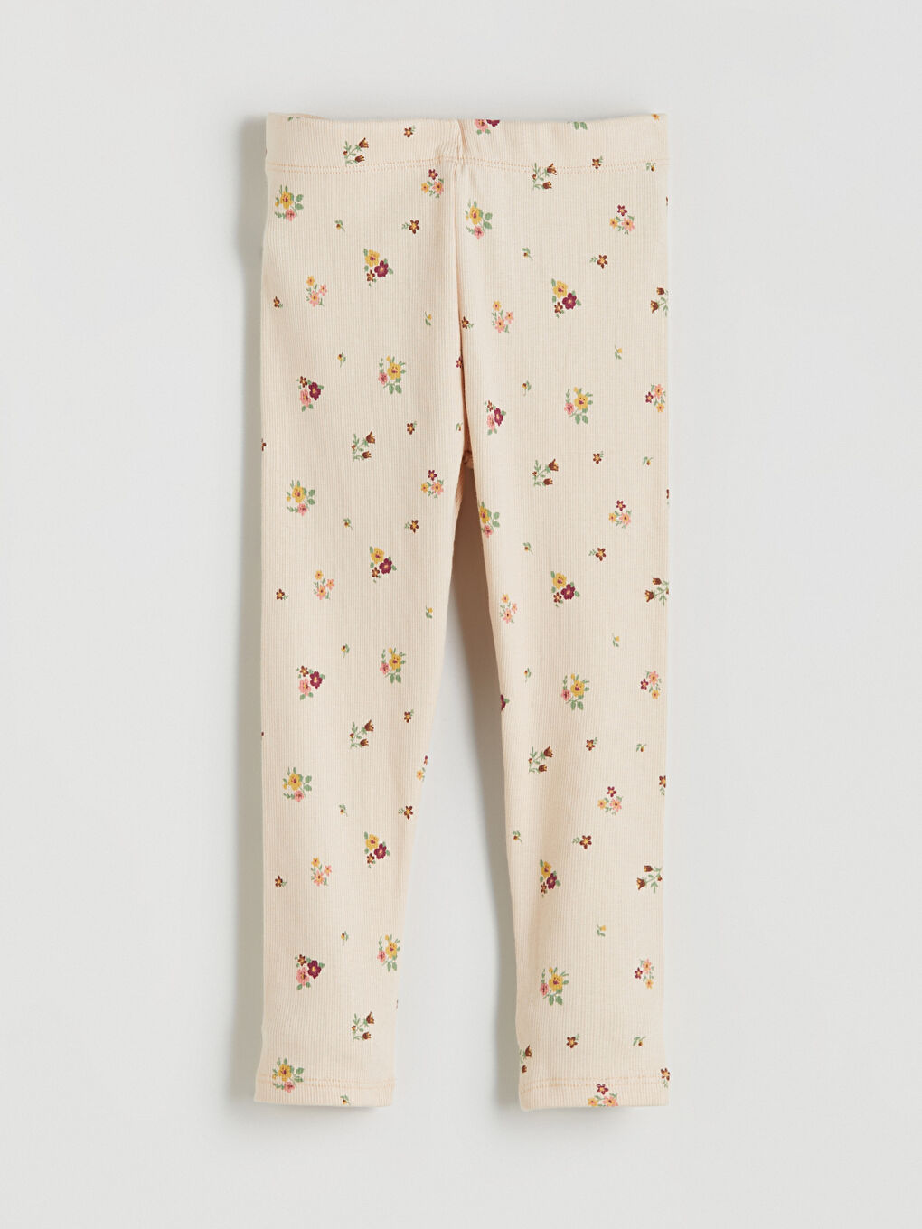 Bej Çiçek Desenli Kız Çocuk Tayt