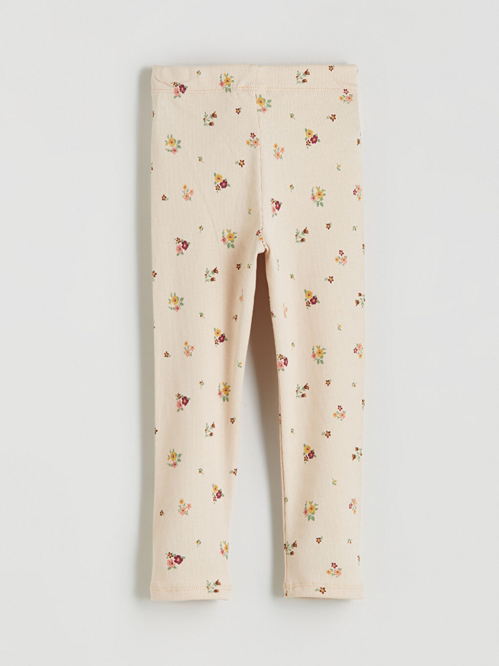 Bej Çiçek Desenli Kız Çocuk Tayt-1