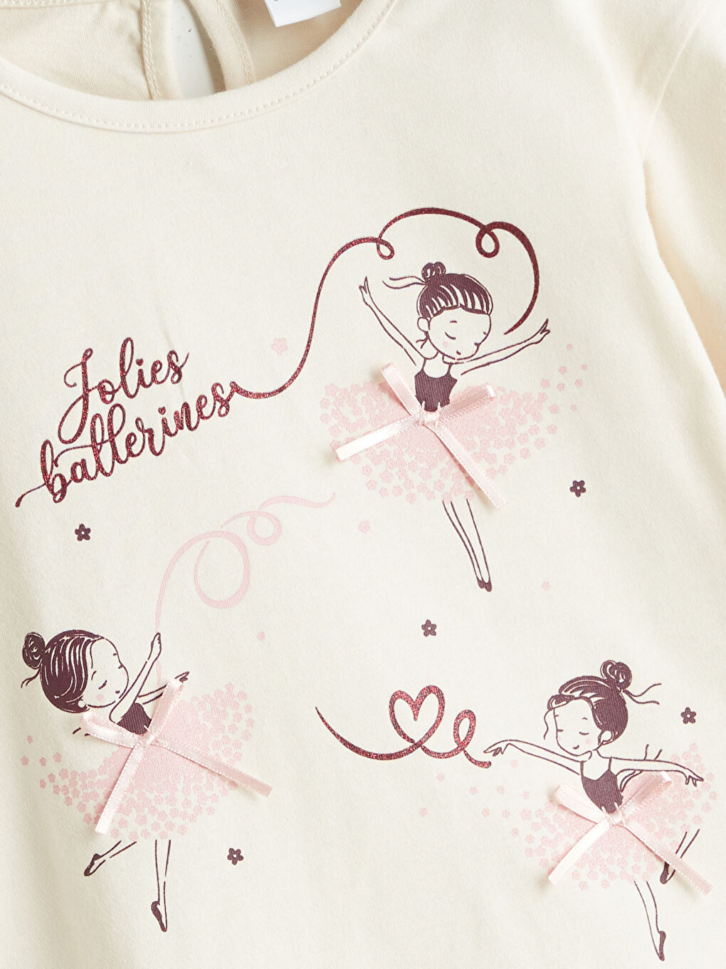 Bej Bisiklet Yaka Kız Çocuk Tişört-1