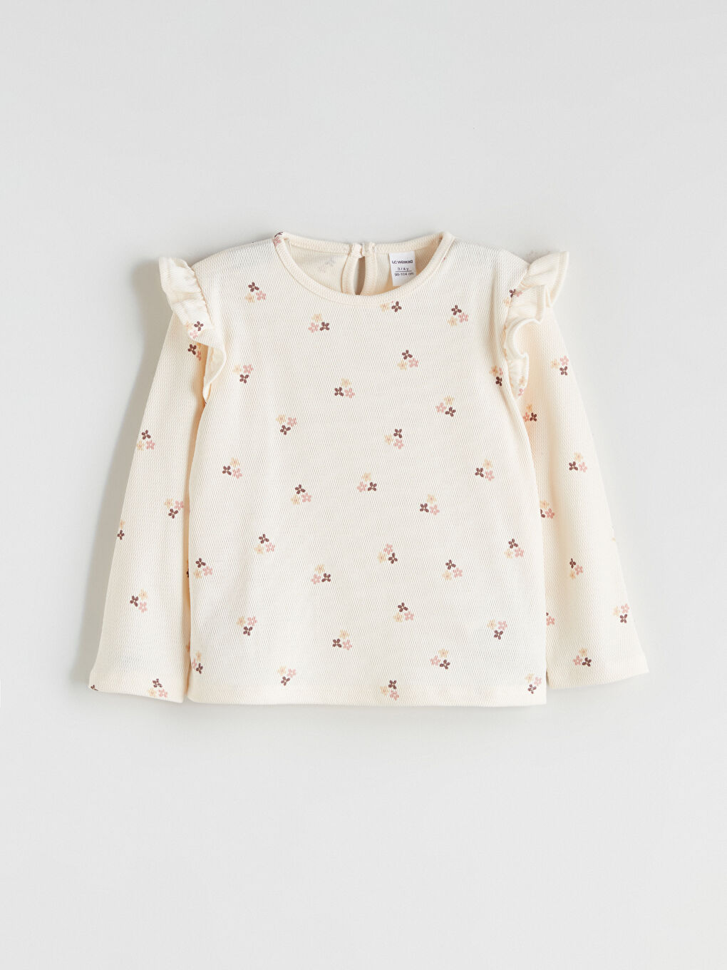 Ekru Bisiklet Yaka Çiçek Desenli Fırfırlı Kız Çocuk Bluz