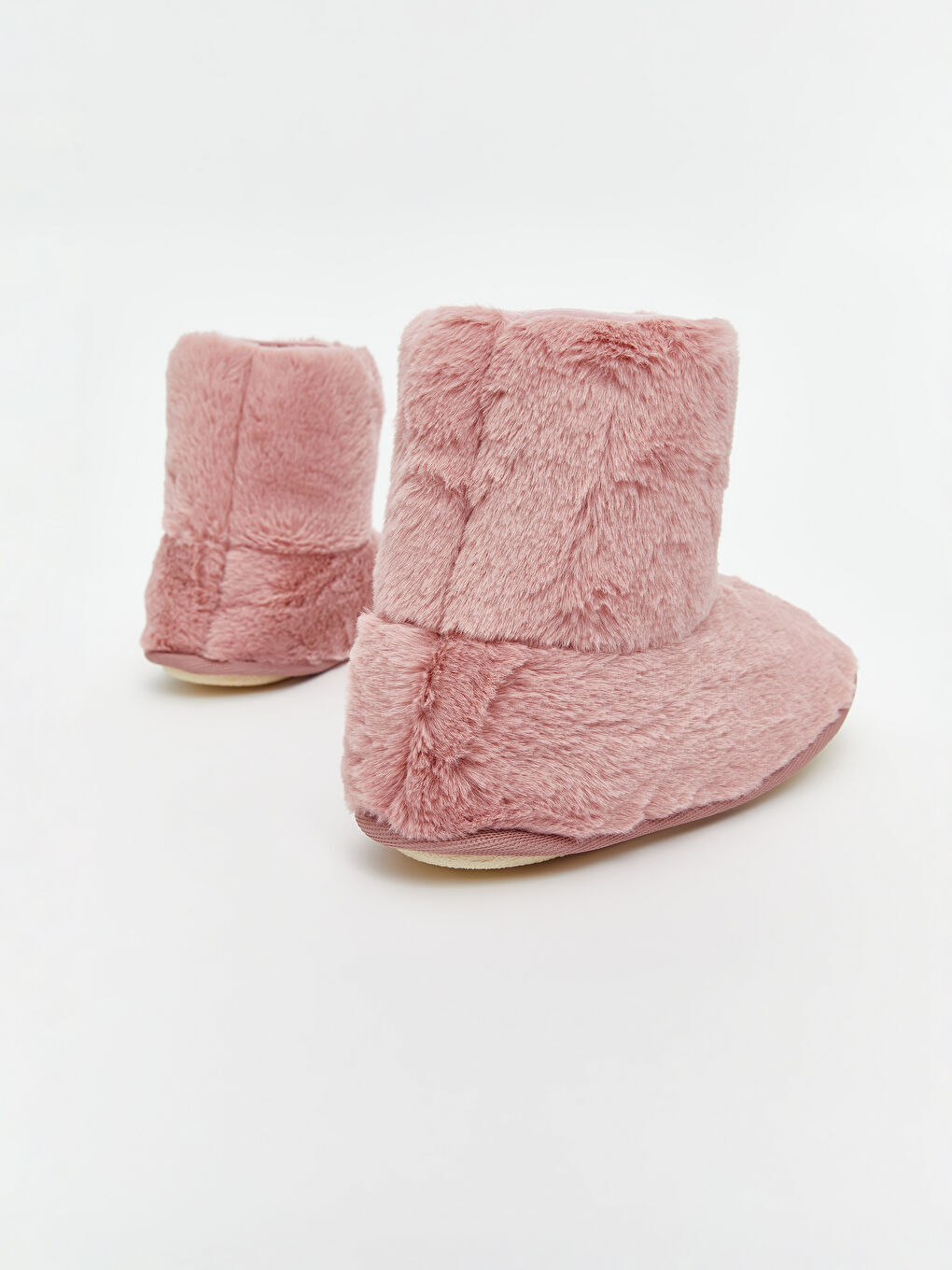 Pembe Düz Pelüş Kadın Panduf-4