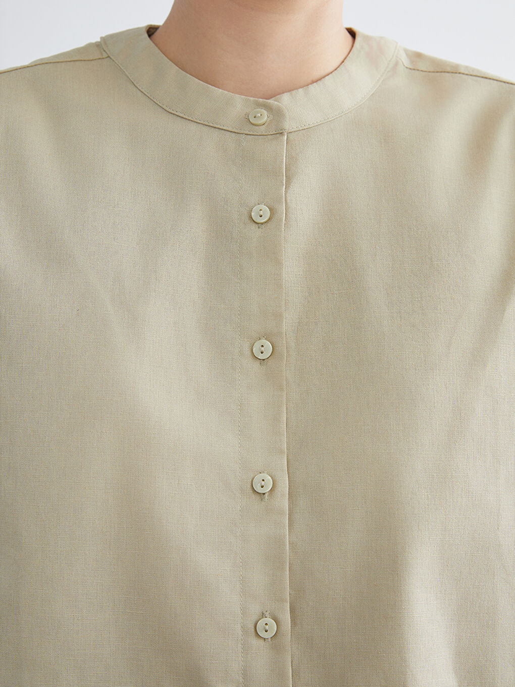 Grandad Collar Oversize Linen Blend Women's Shirt-2