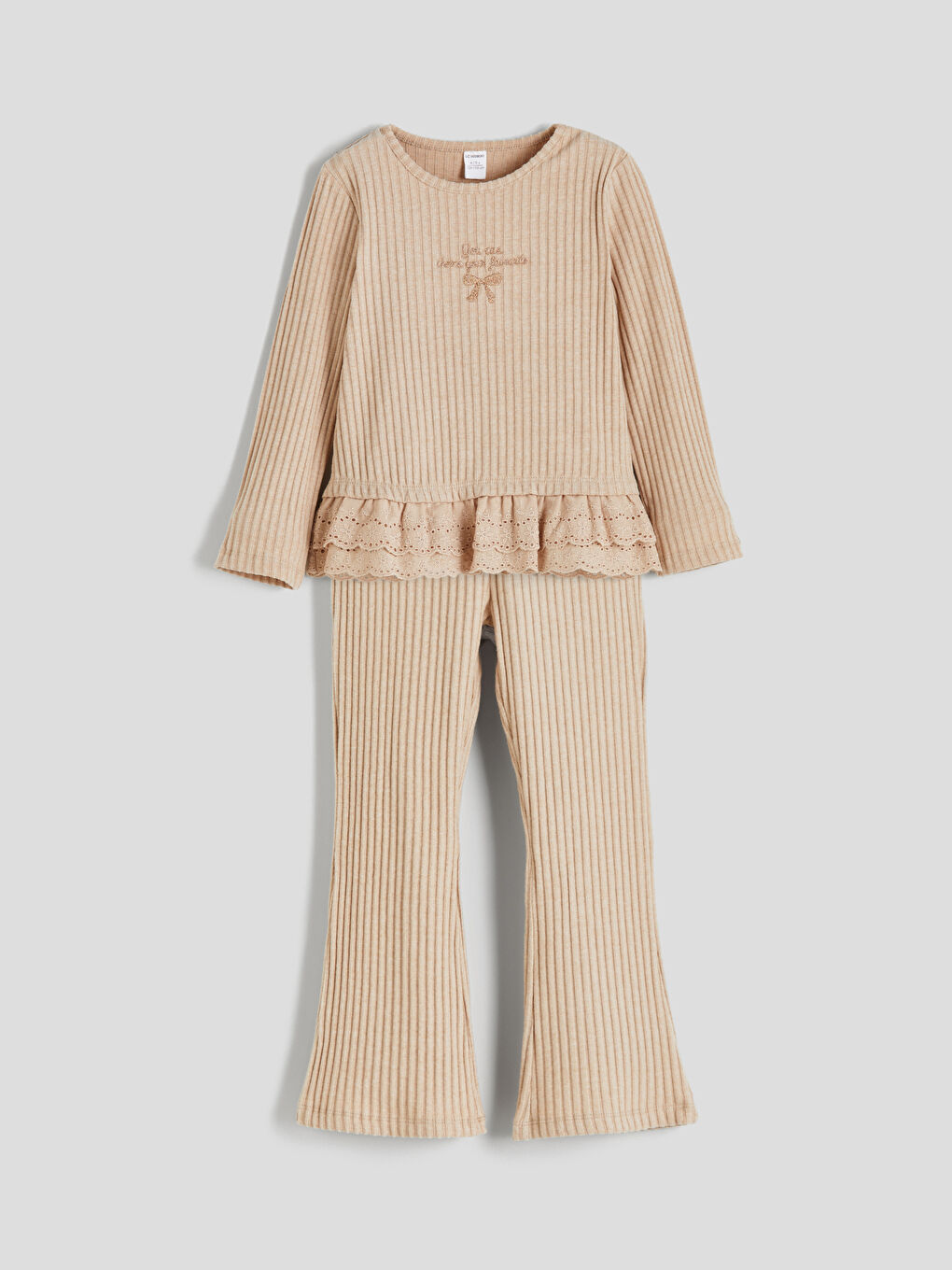 Kahverengi Bisiklet Yaka Kız Çocuk Tişört ve Tayt