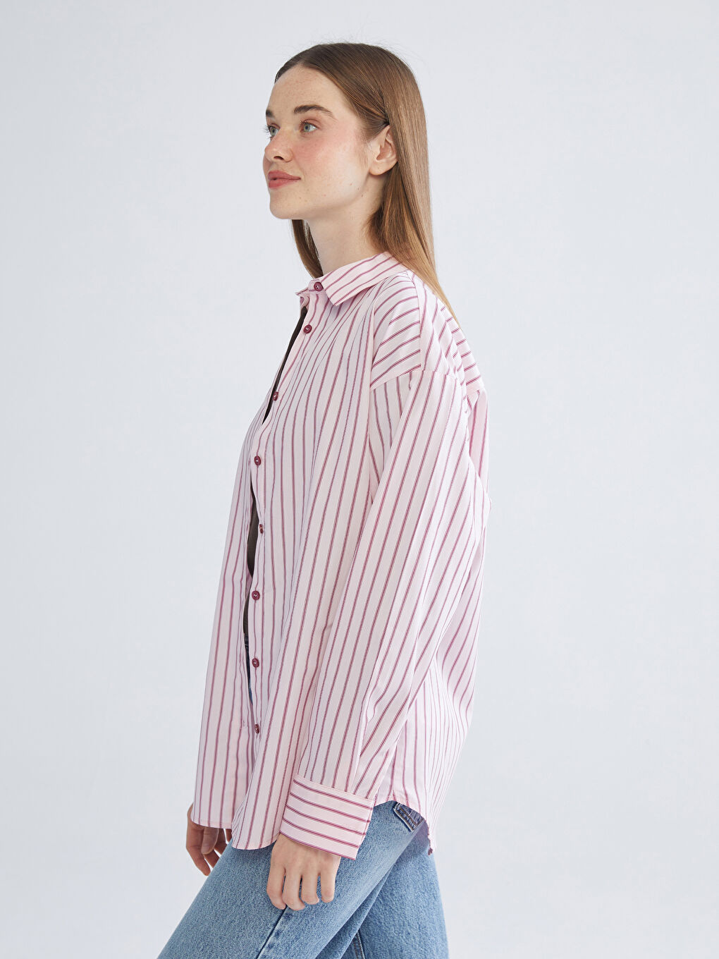 XSIDE Striped Oversize Poplin Women's Shirt -W5IE45Z8-LHK