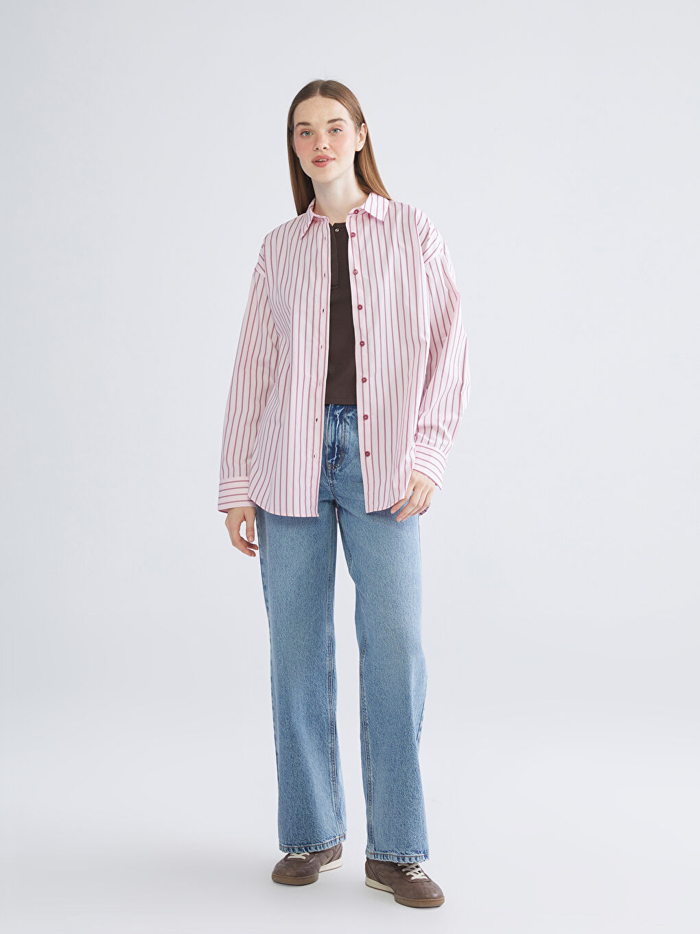 XSIDE Striped Oversize Poplin Women's Shirt -W5IE45Z8-LHK
