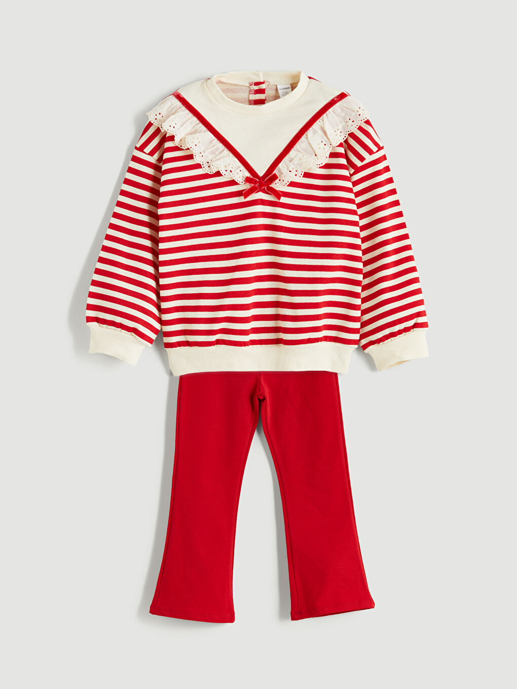 LCW Kids سویشەرت و پانتۆڵی خەتخەتی یه‌خه‌ خڕ بۆ کچان - سێتی ٢ پارچە -W5IE47Z1-E48