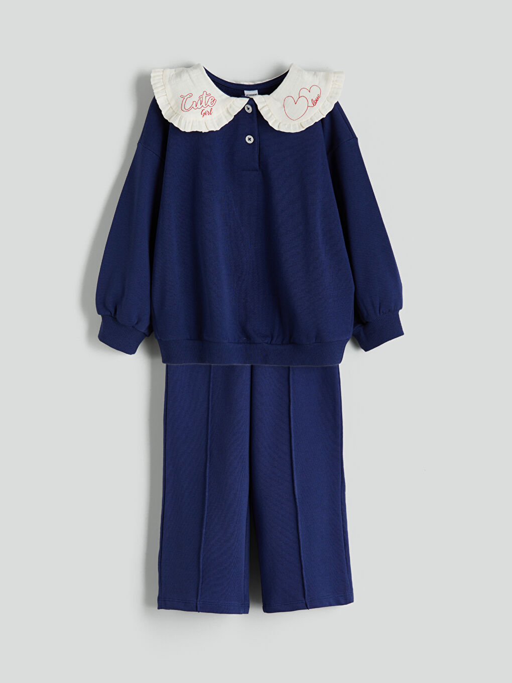 Lacivert Bebe Yaka Kız Çocuk Sweatshirt ve Eşofman Altı-2