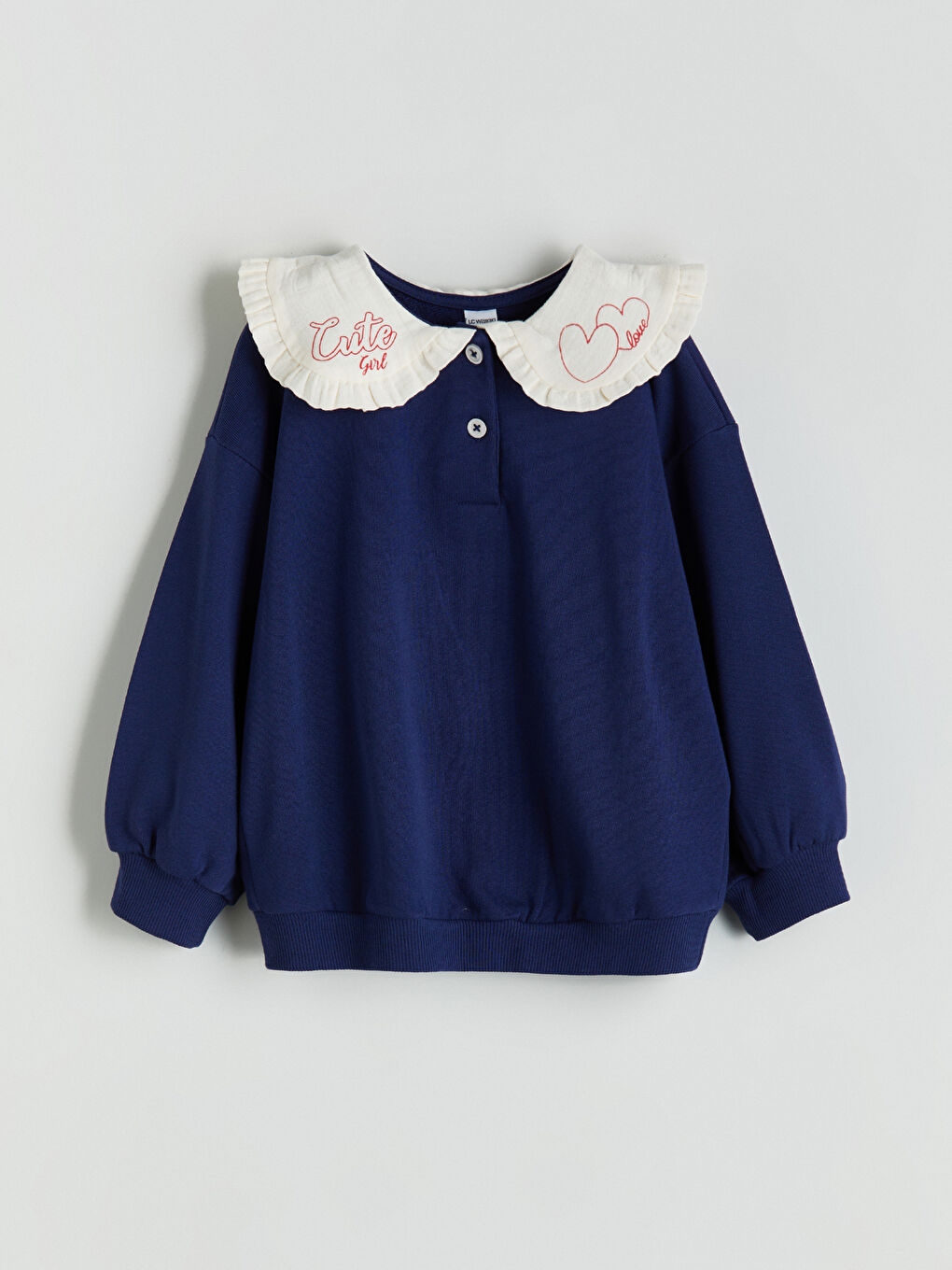 Lacivert Bebe Yaka Kız Çocuk Sweatshirt ve Eşofman Altı-3