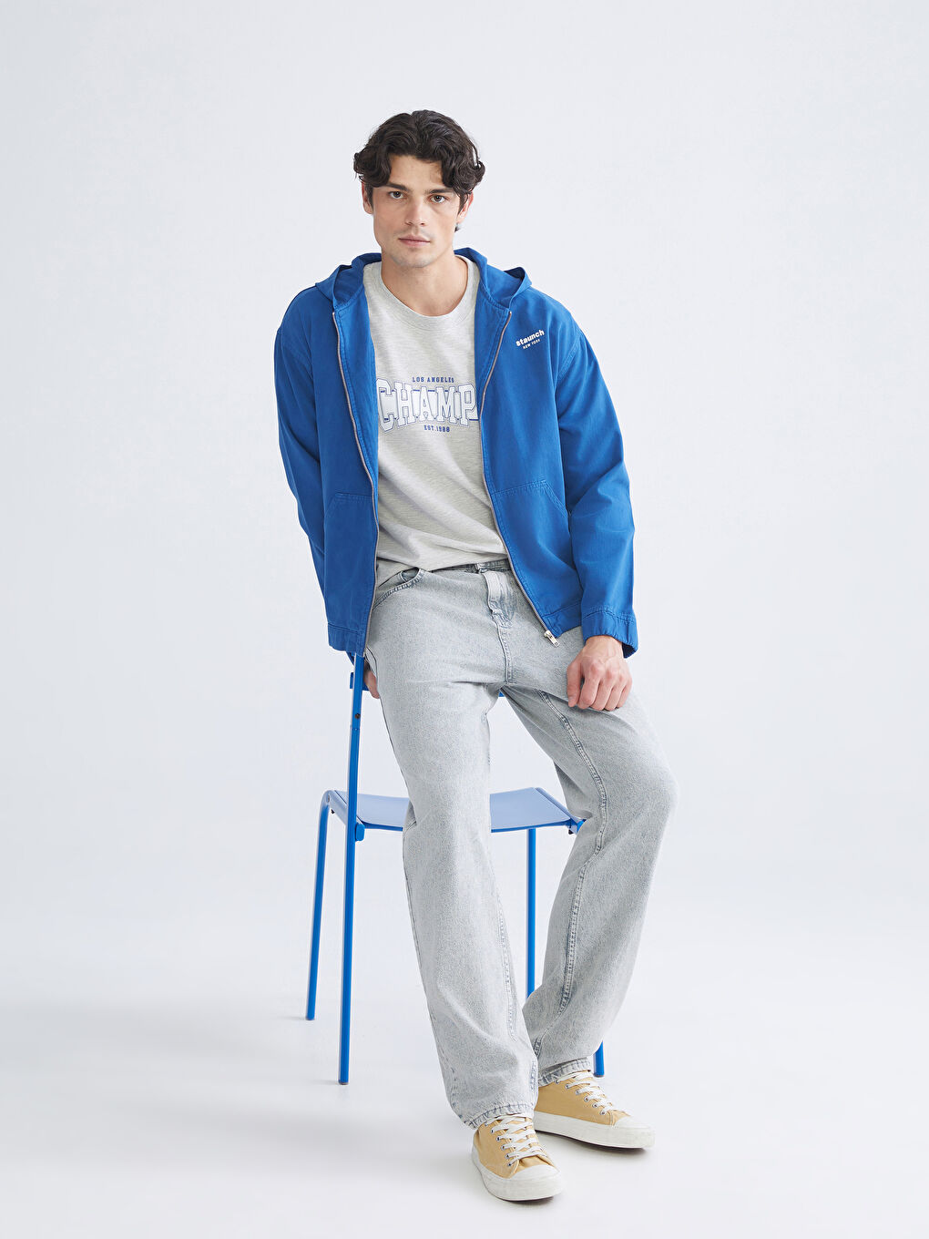 Lacivert Rahat Kalıp Erkek Jean Ceket-1