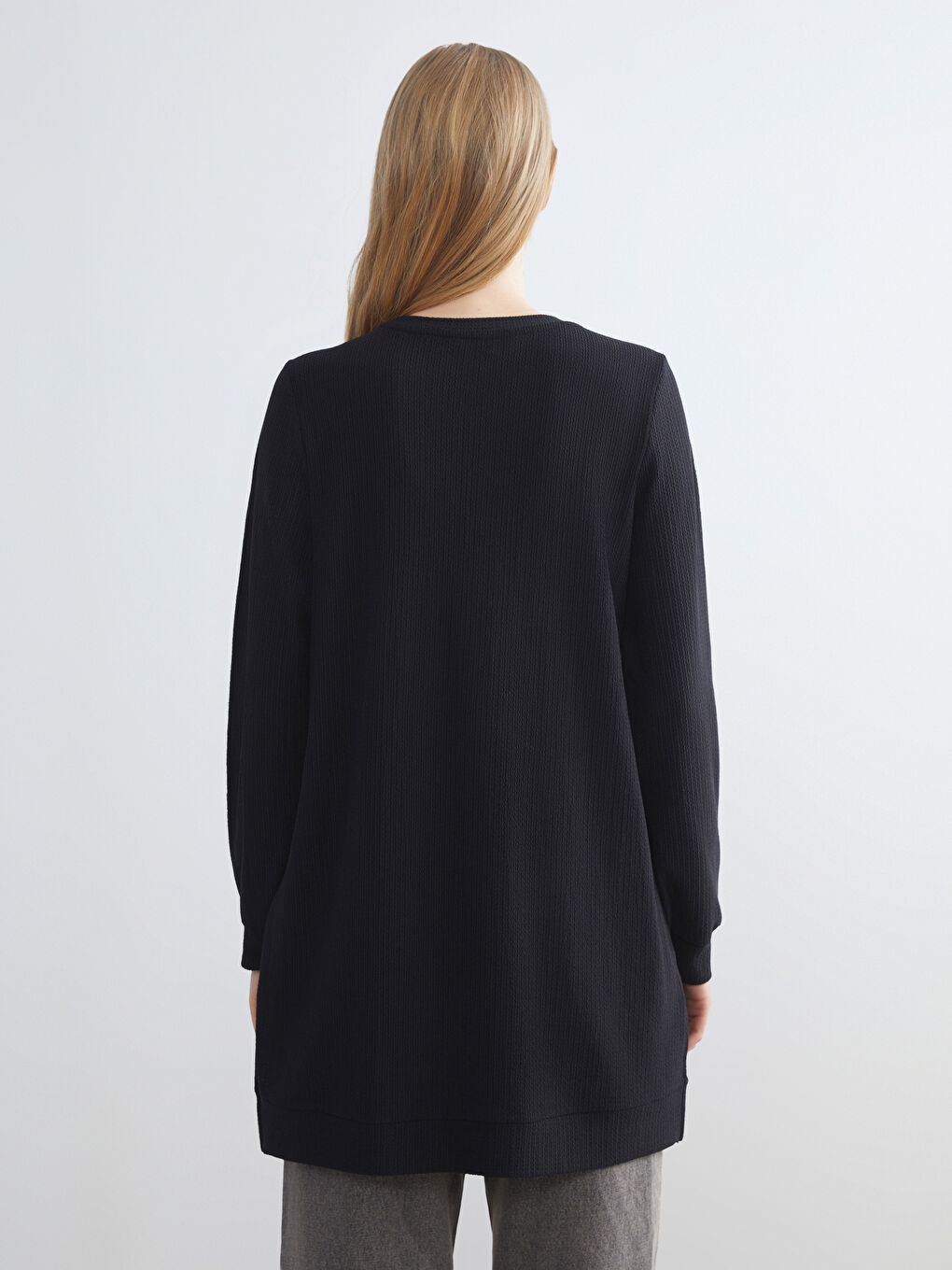 Siyah Bisiklet Yaka Dokulu Kadın Tunik-3