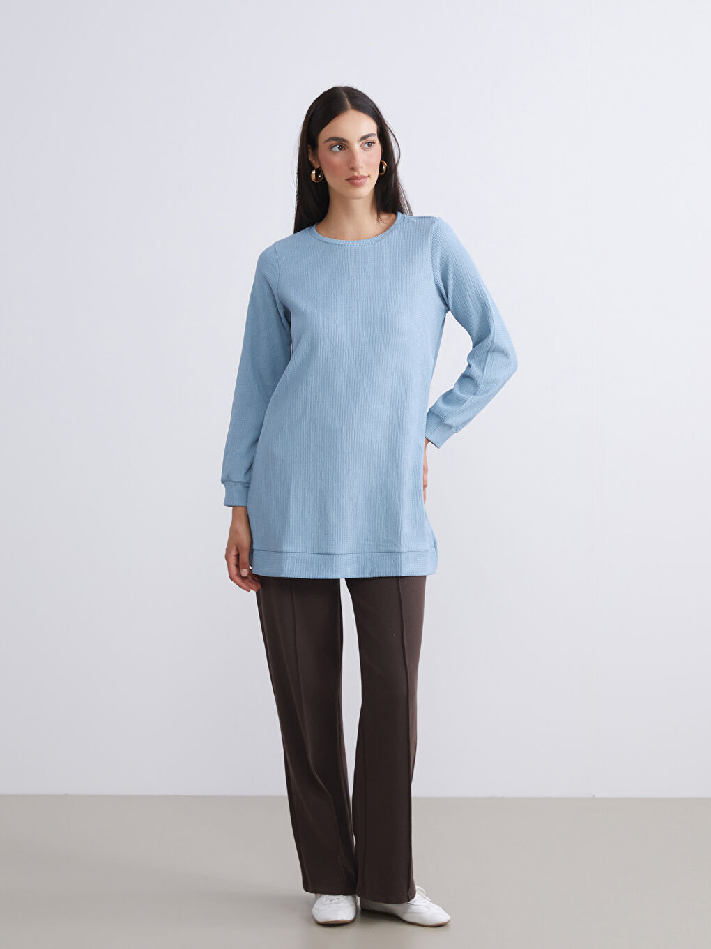 Mavi Bisiklet Yaka Dokulu Kadın Tunik-1