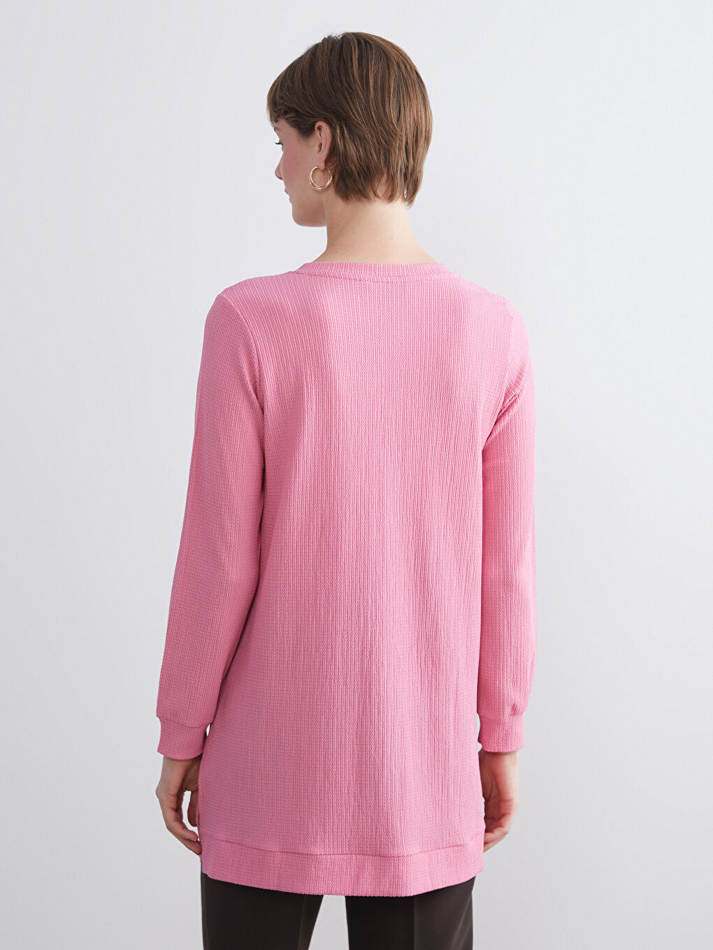 Pembe Bisiklet Yaka Dokulu Kadın Tunik-3