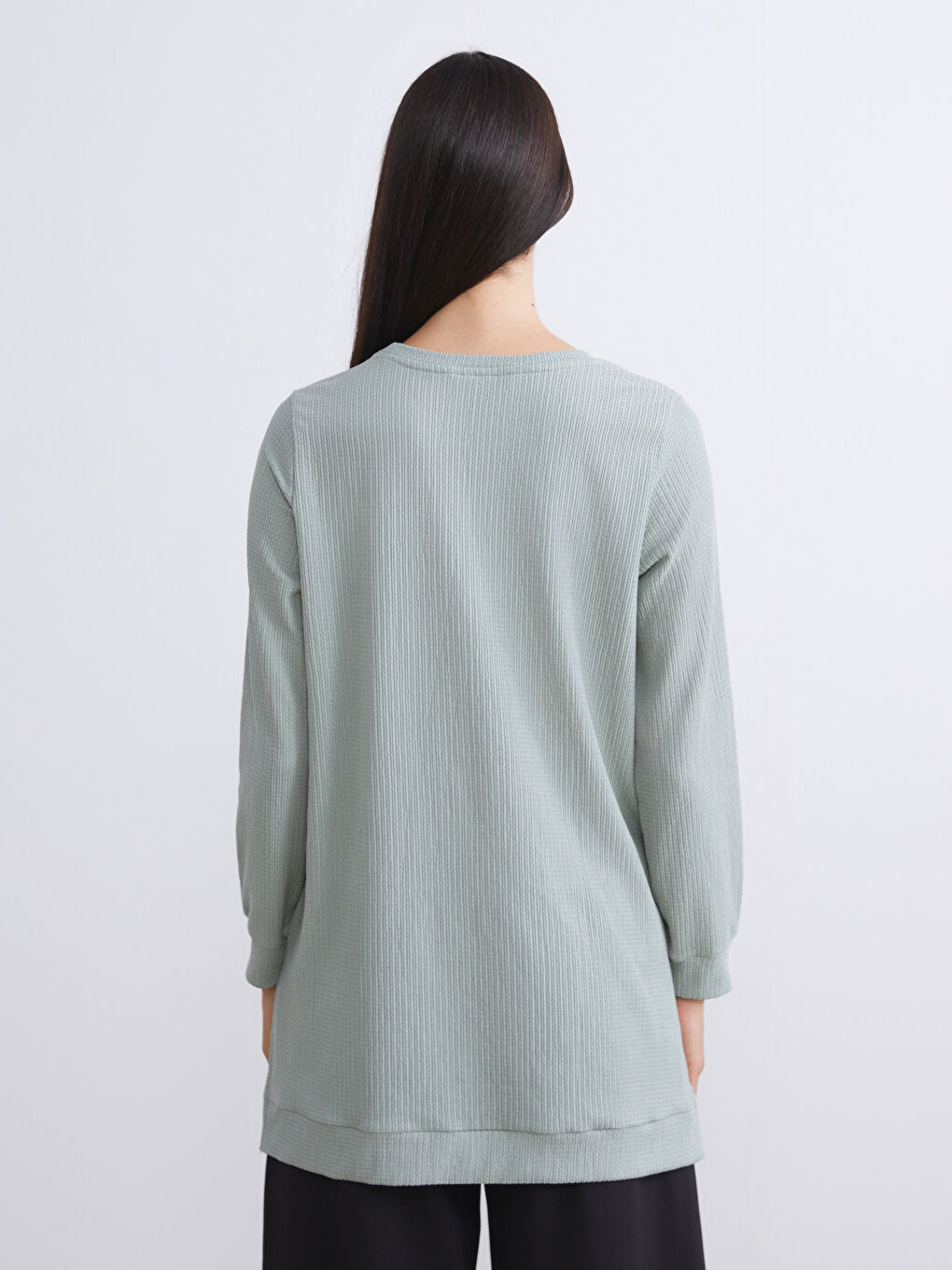 Yeşil Bisiklet Yaka Dokulu Kadın Tunik-2