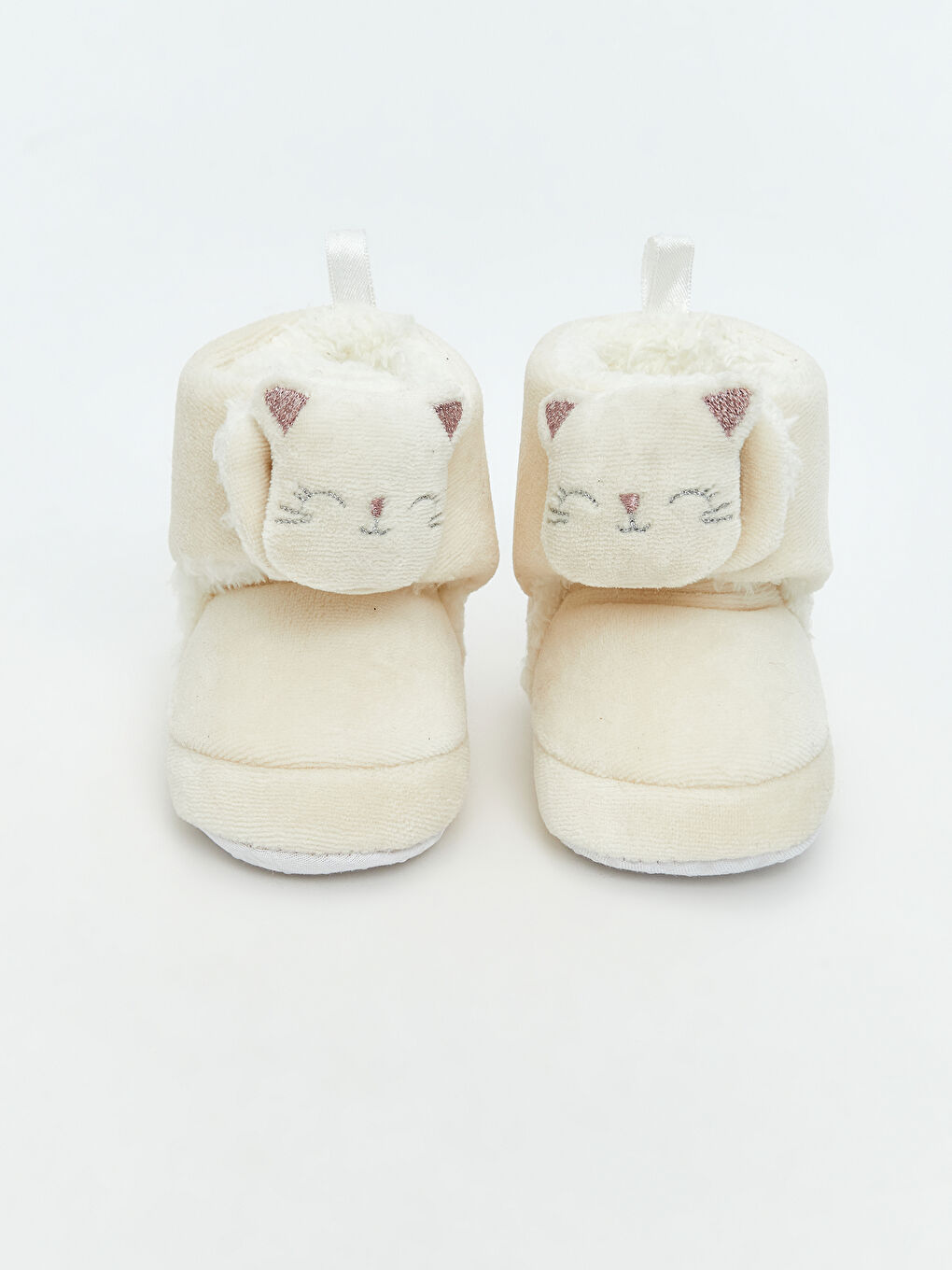 Ekru Cırt Cırtlı Kız Bebek Panduf-2