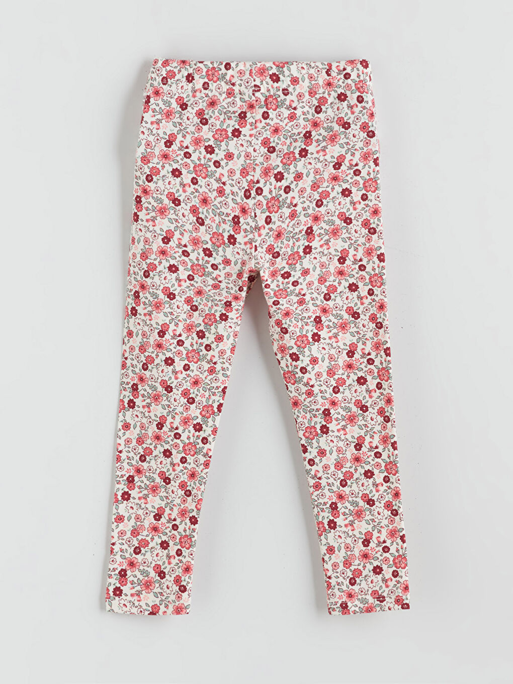 Ekru Çiçek Baskılı Kız Çocuk Tayt-1