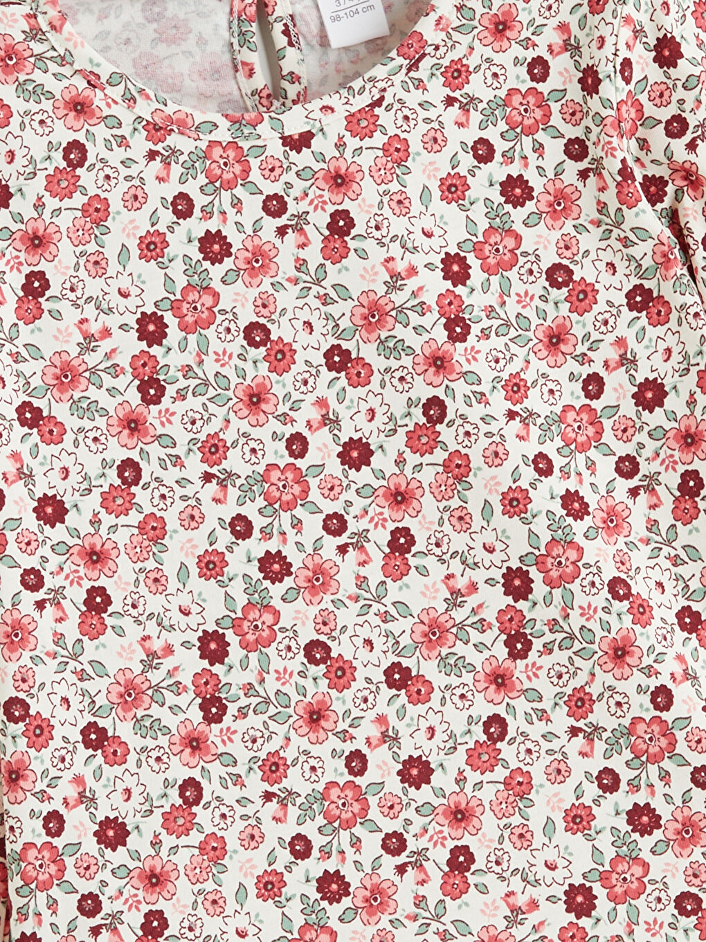 Ekru Çiçek Desenli Uzun Kollu Kız Çocuk Tişört-2