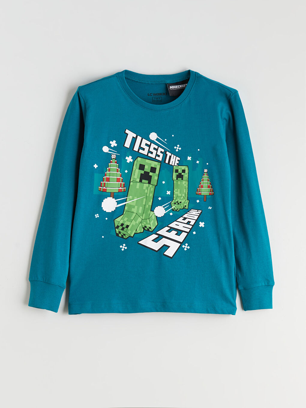 Crew Neck Minecraft Printed Boys' Pyjama Set-1