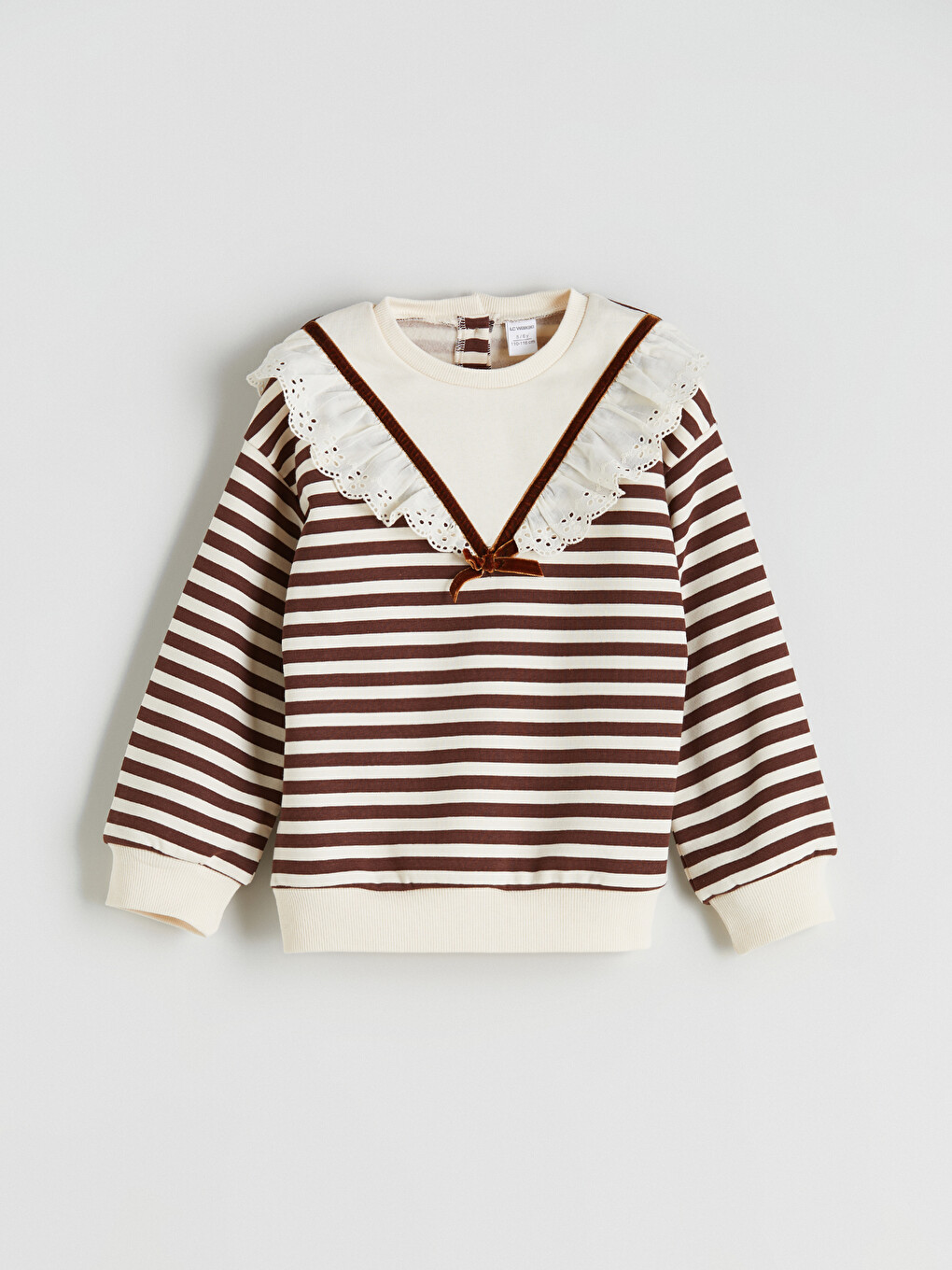 Kahverengi Bebe Yaka Çizgili Kız Çocuk Sweatshirt