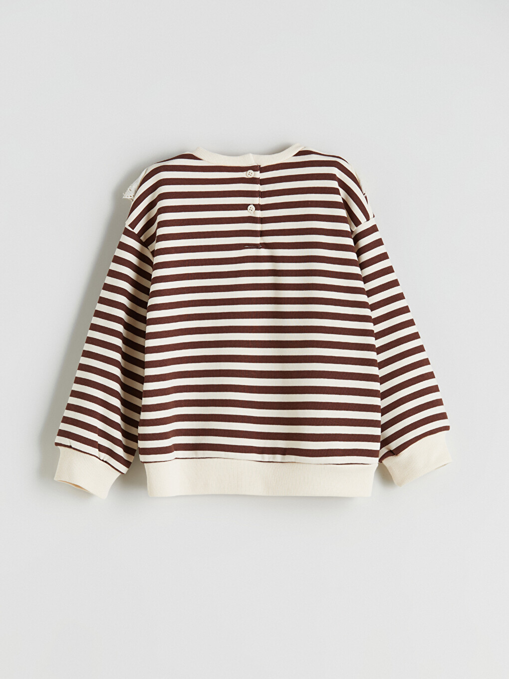 Kahverengi Bebe Yaka Çizgili Kız Çocuk Sweatshirt-1