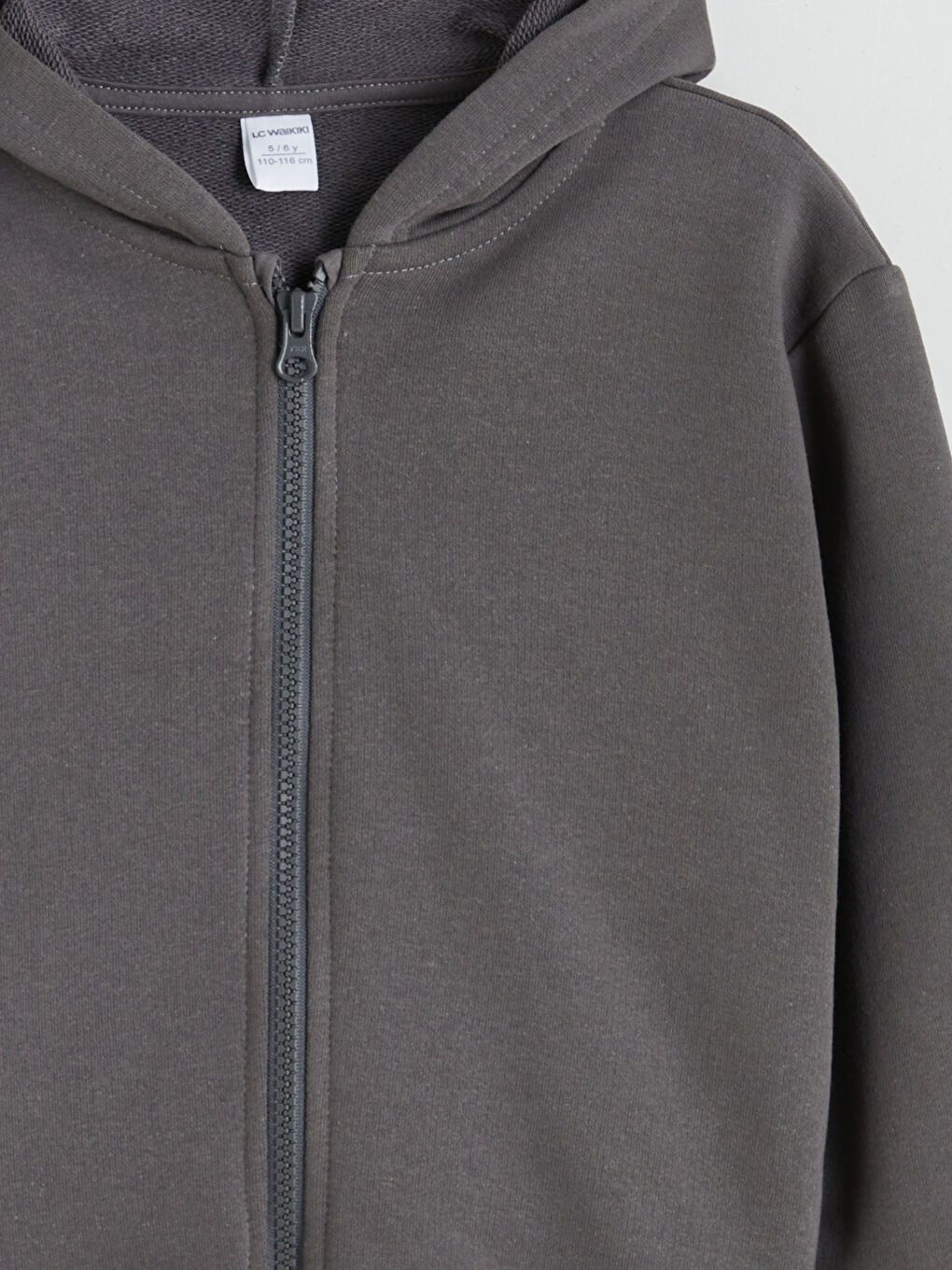 Gri Kapüşonlu Erkek Çocuk Fermuarlı Sweatshirt-2