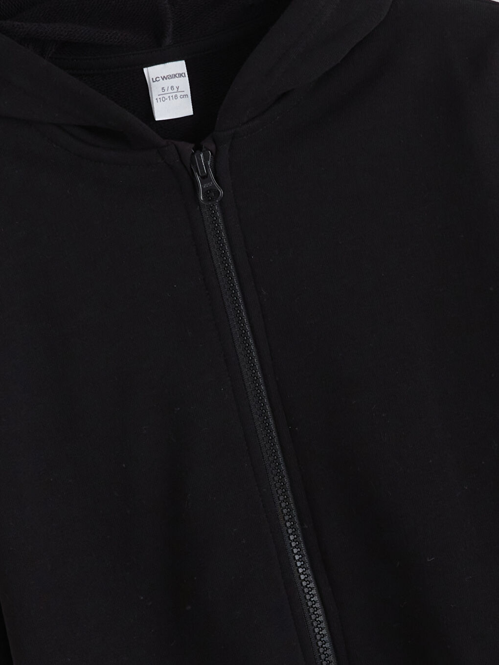 Siyah Kapüşonlu Erkek Çocuk Fermuarlı Sweatshirt-2