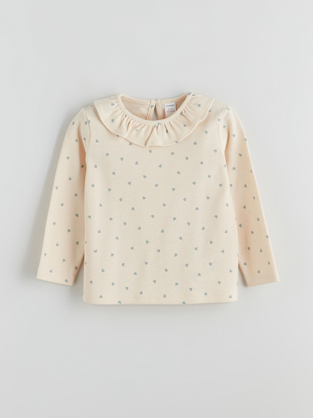 Bej Bebe Yaka Kalp Baskılı Kız Çocuk Bluz
