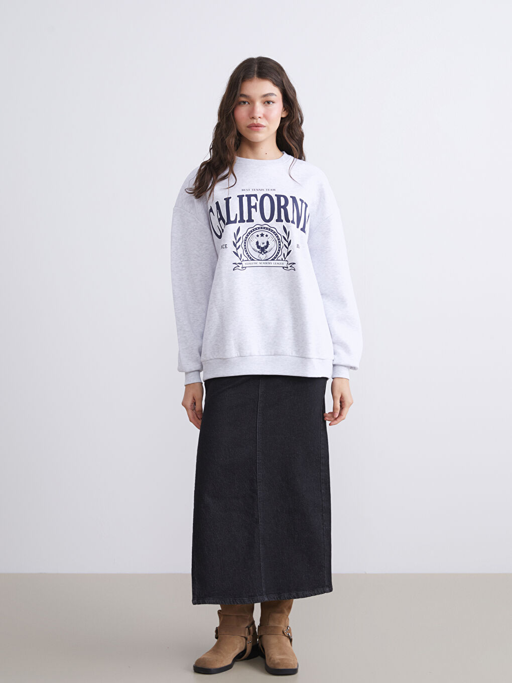 Crew Neck Printed Oversize Women's Thick Sweatshirt-1