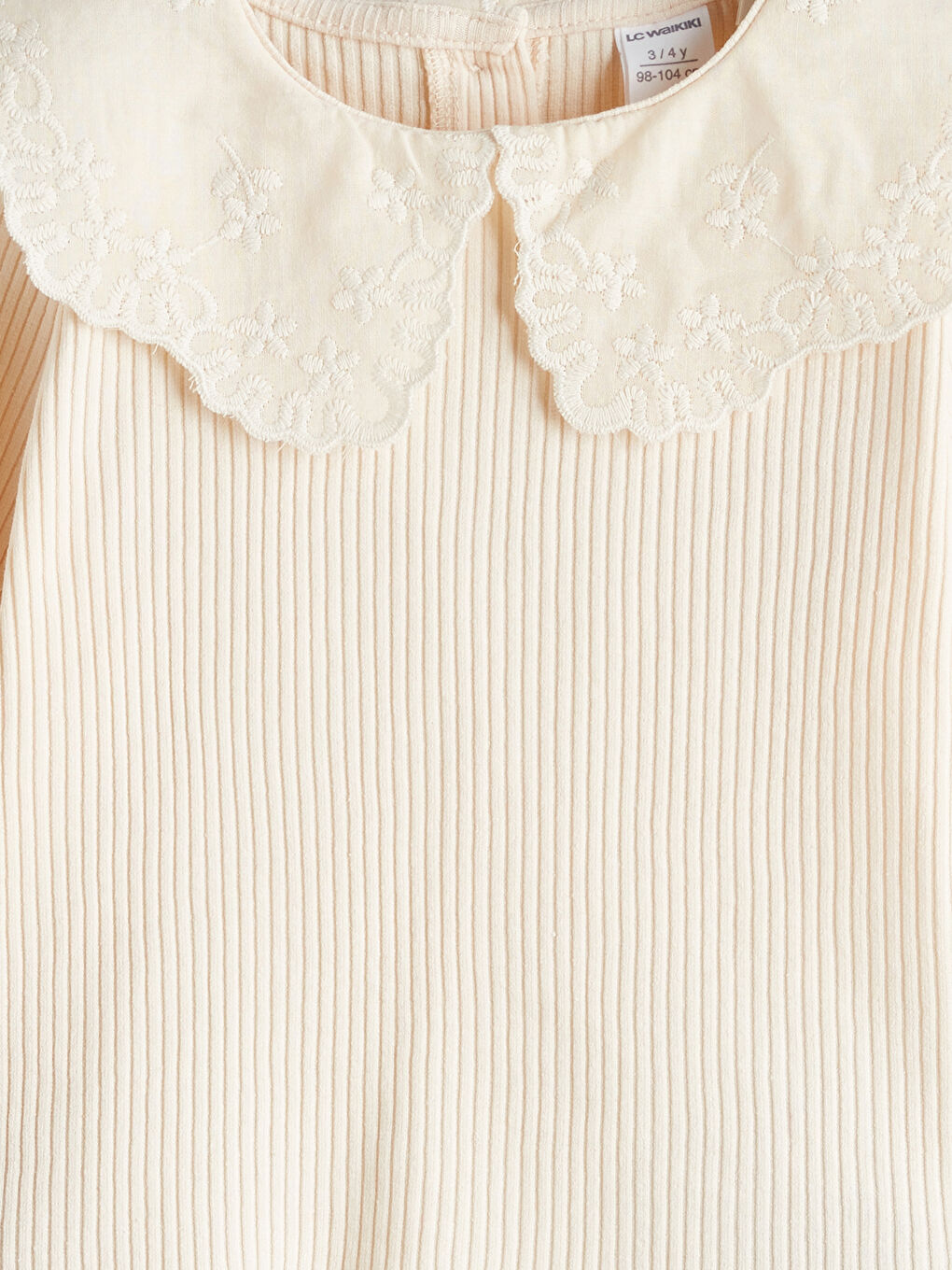 Ekru Bebe Yaka Kız Çocuk Tişört-1