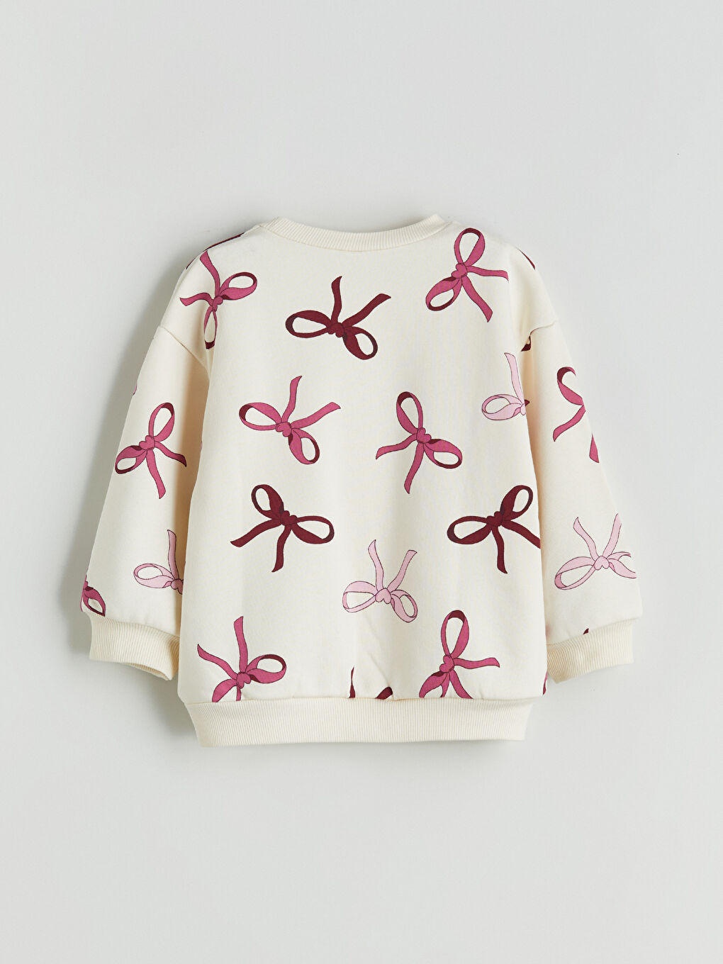 Ekru Bisiklet Yaka Baskılı Kız Çocuk Kalın Sweatshirt-3