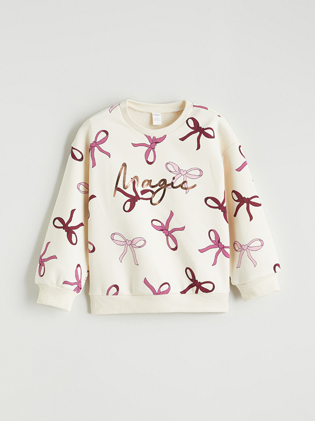 Ekru Fiyonk Baskılı Kız Çocuk Sweatshirt ve Tayt 2'li-1