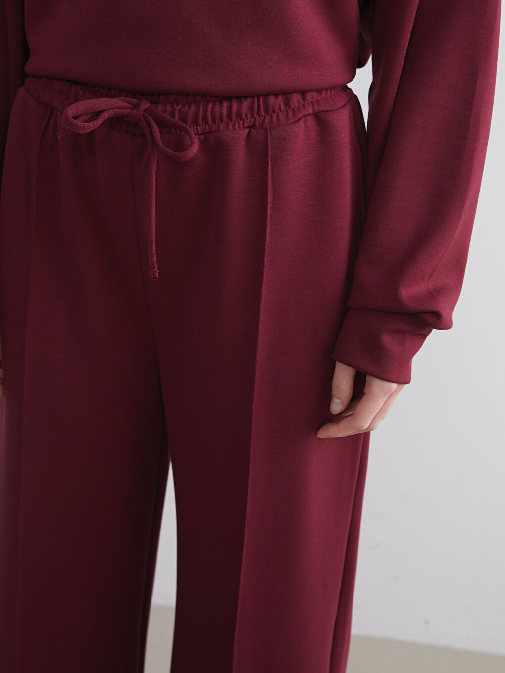 Bordo Beli Lastikli Kadın Eşofman Altı-2