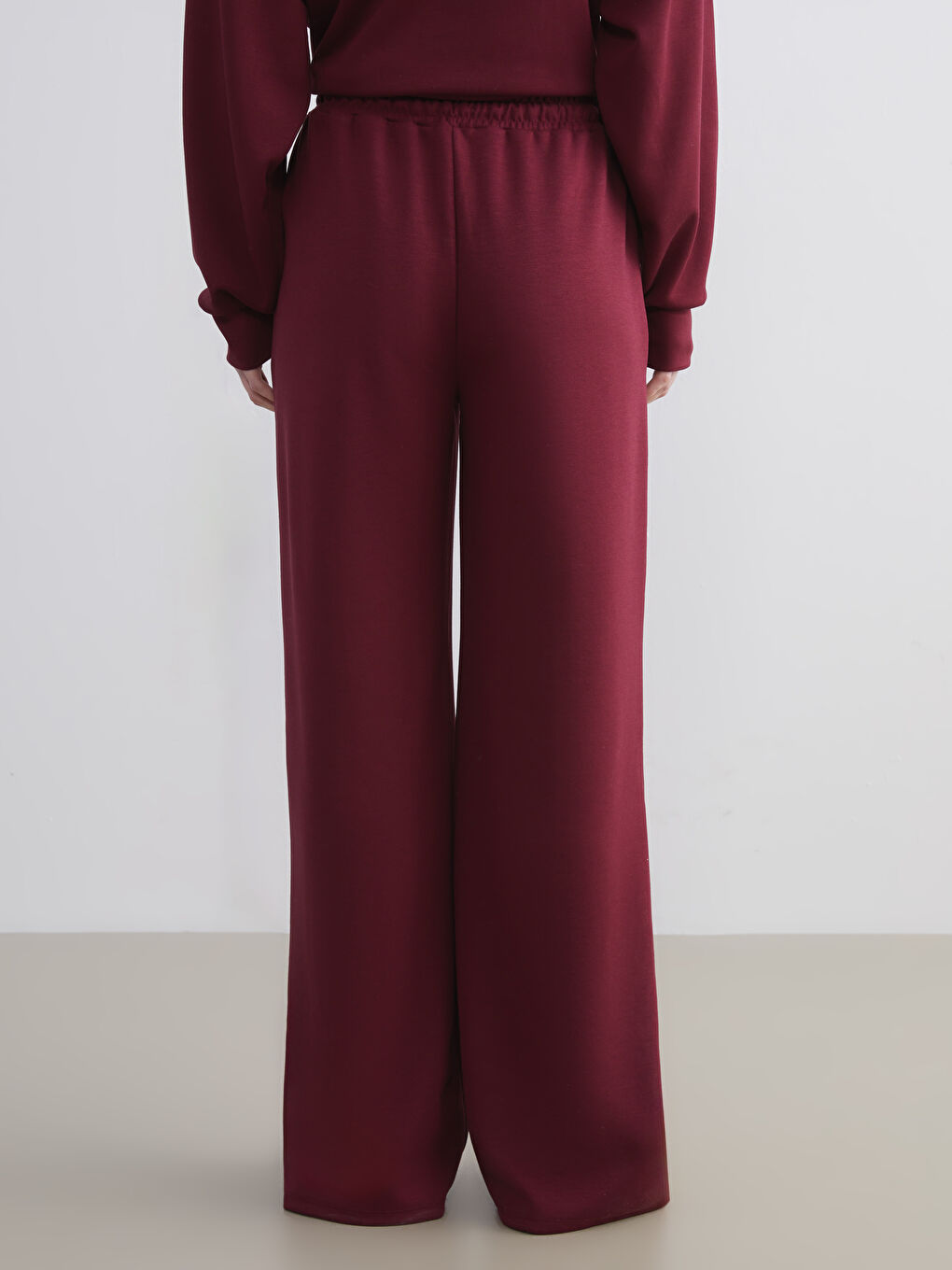 Bordo Beli Lastikli Kadın Eşofman Altı-3