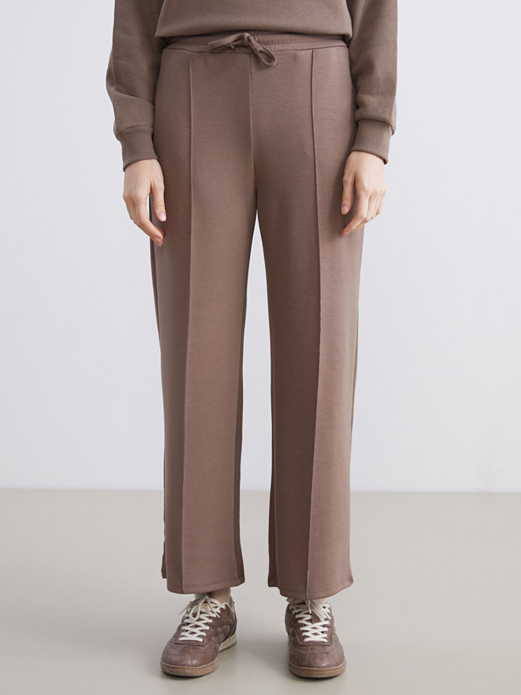 Kahverengi Beli Lastikli Kadın Eşofman Altı-1