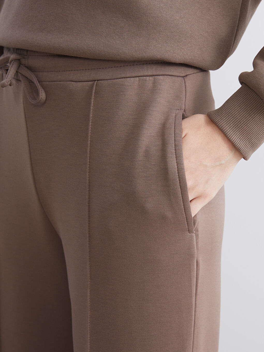 Kahverengi Beli Lastikli Kadın Eşofman Altı-2