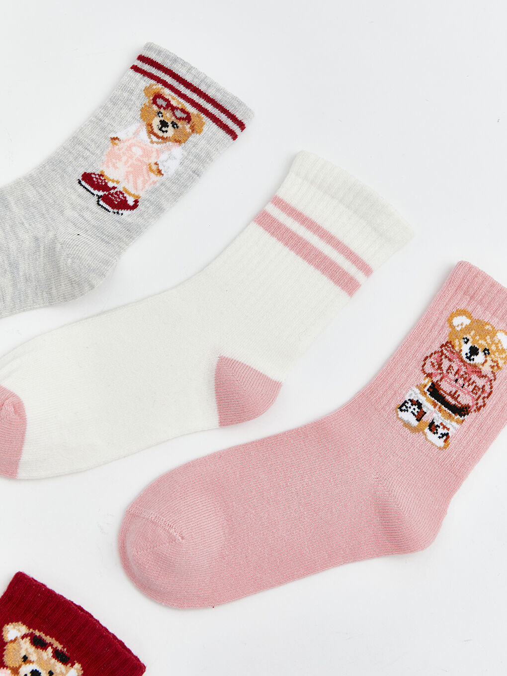 Gri Ayı Teddy Desenli Kız Çocuk Soket Çorap 5'li-1