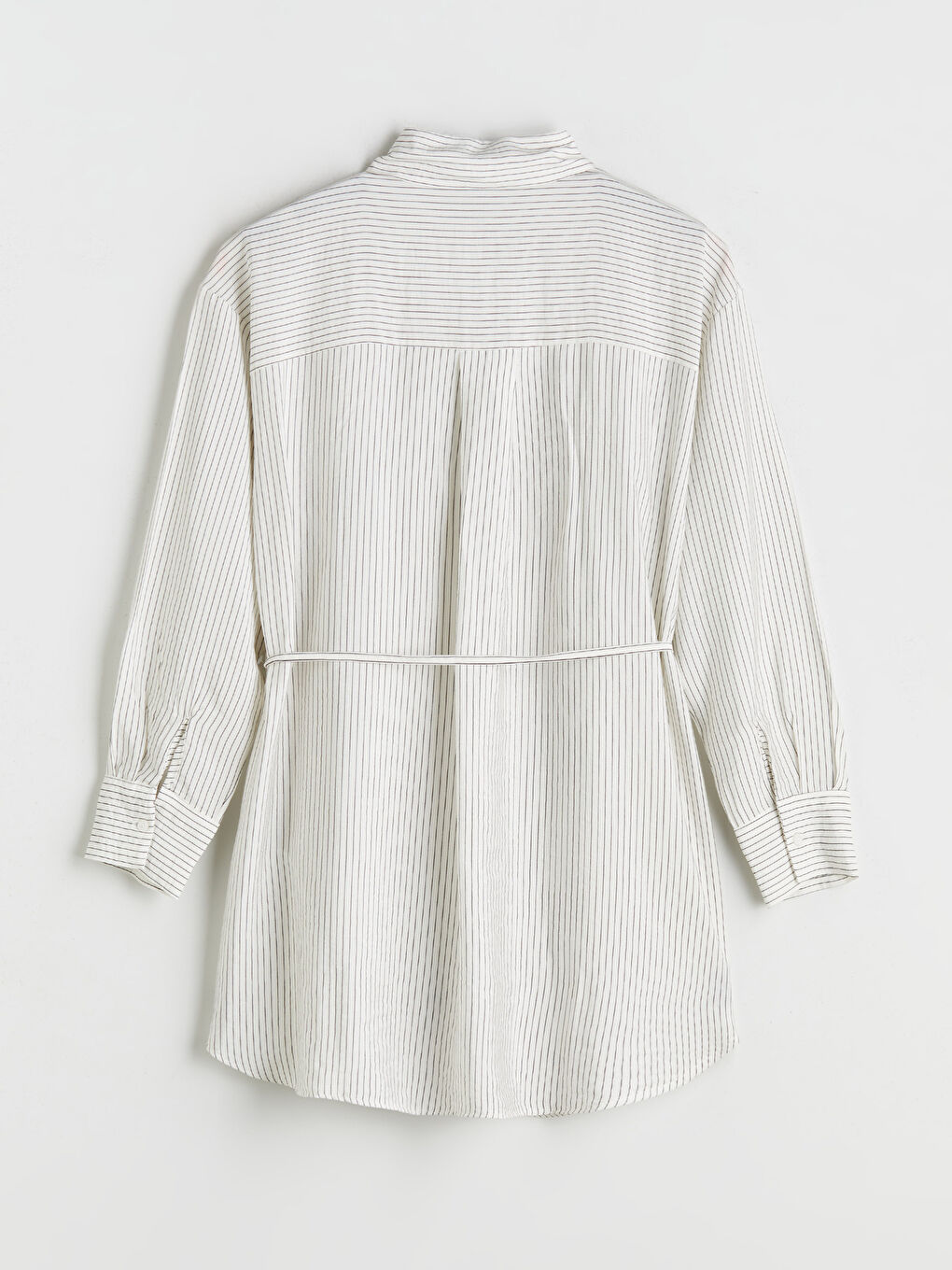Ekru Çizgili Kadın Gömlek Tunik-7