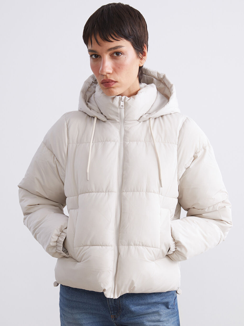 Žena EKRU Puffer jakna/napuhana deblja jakna