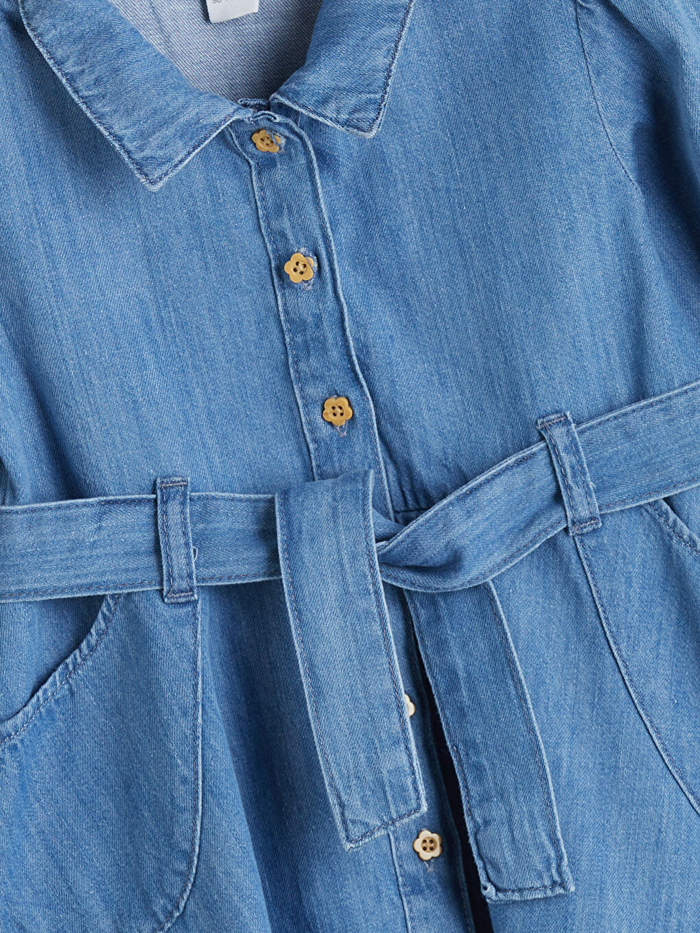 İndigo Gömlek Yaka Kız Çocuk Jean Elbise-3