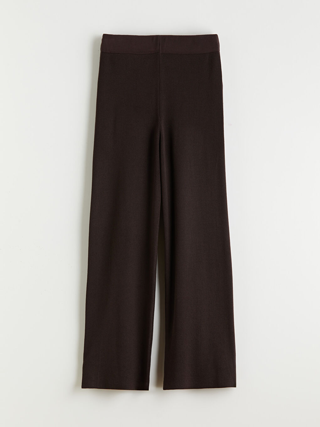 Kahverengi Beli Lastikli Geniş Paça Kadın Triko Pantolon-4