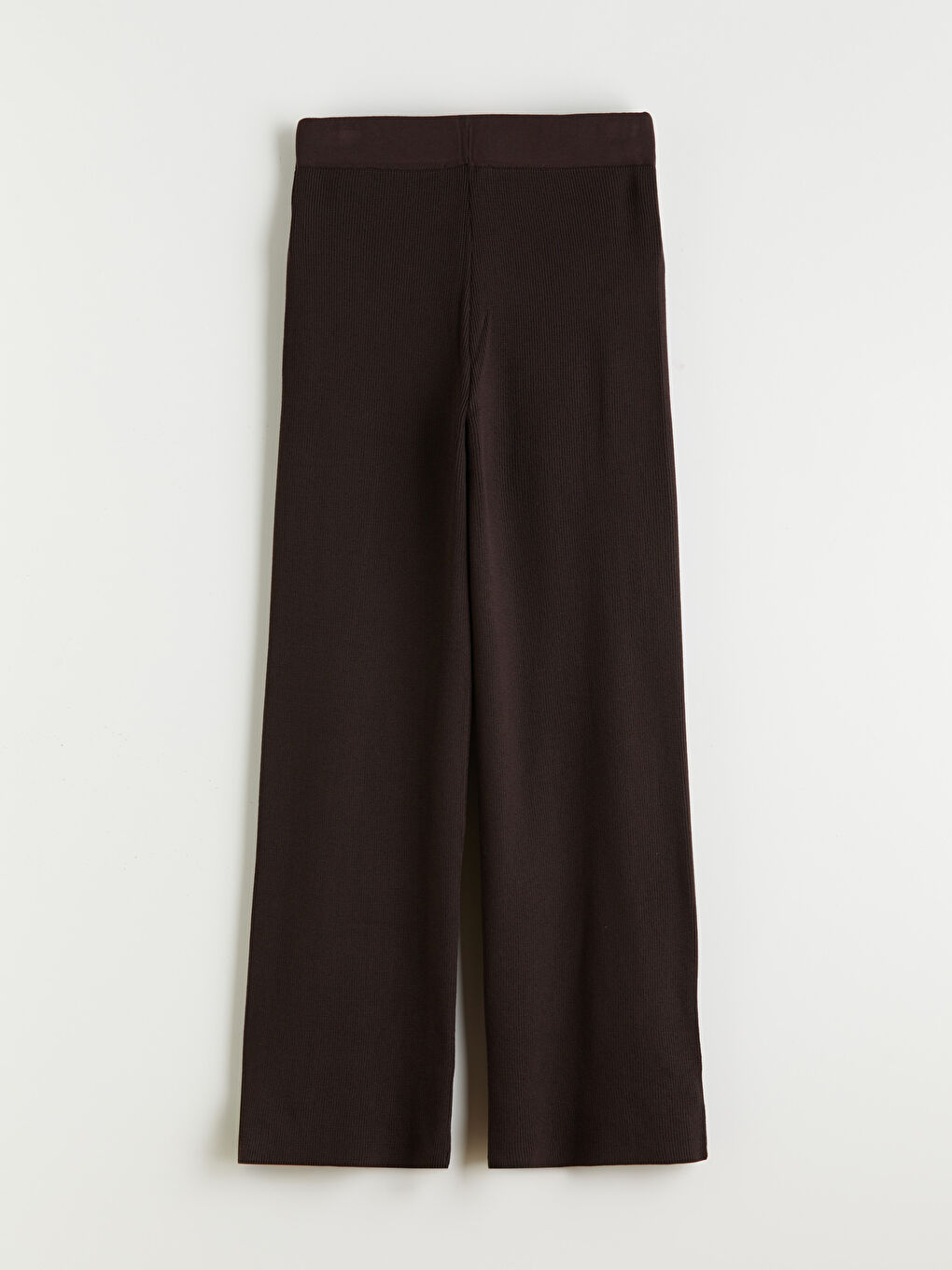 Kahverengi Beli Lastikli Geniş Paça Kadın Triko Pantolon-5