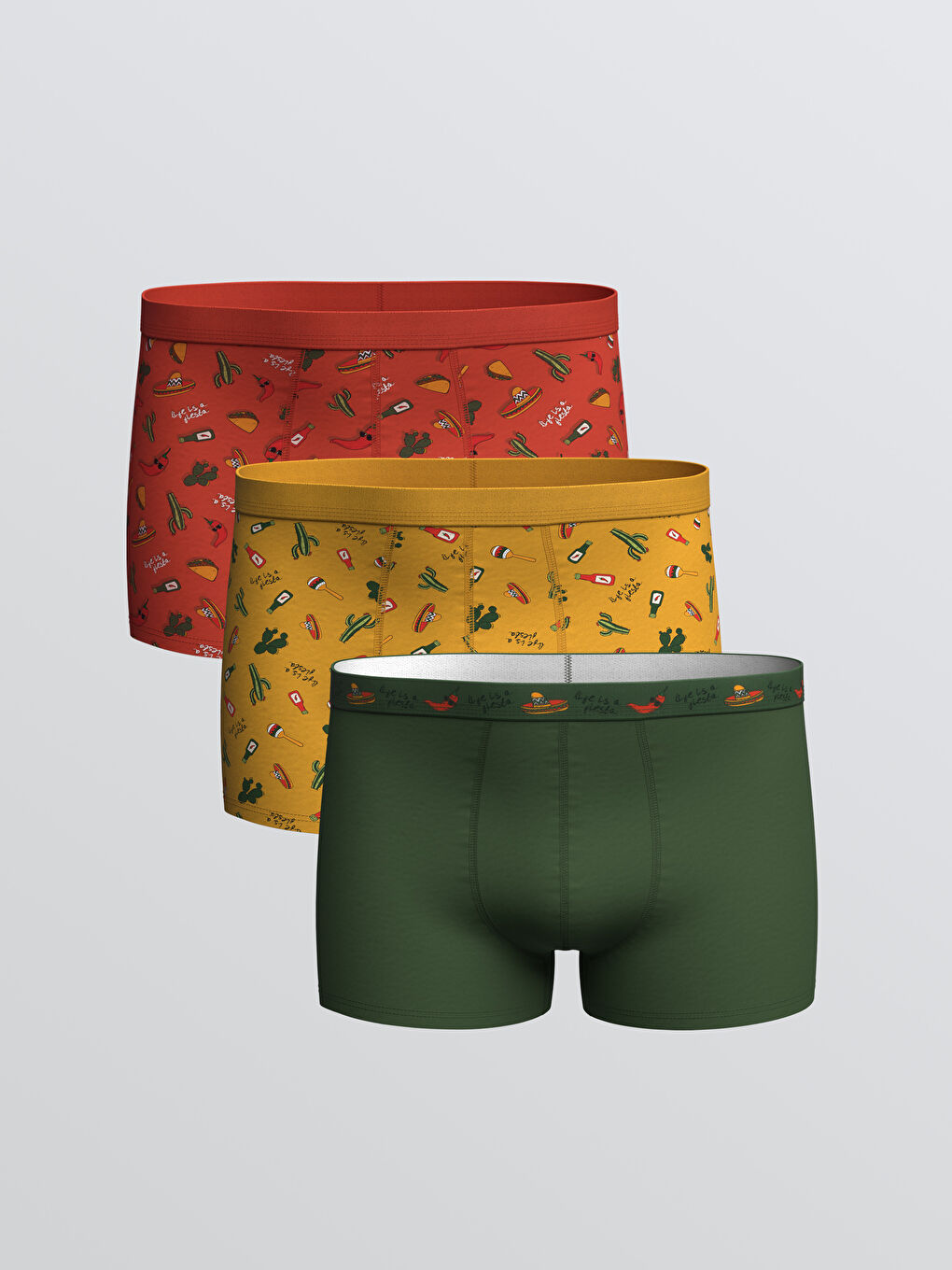 سراويل بوكسر قطن مطاطي بقصة عادية للرجال - ٣ قطع