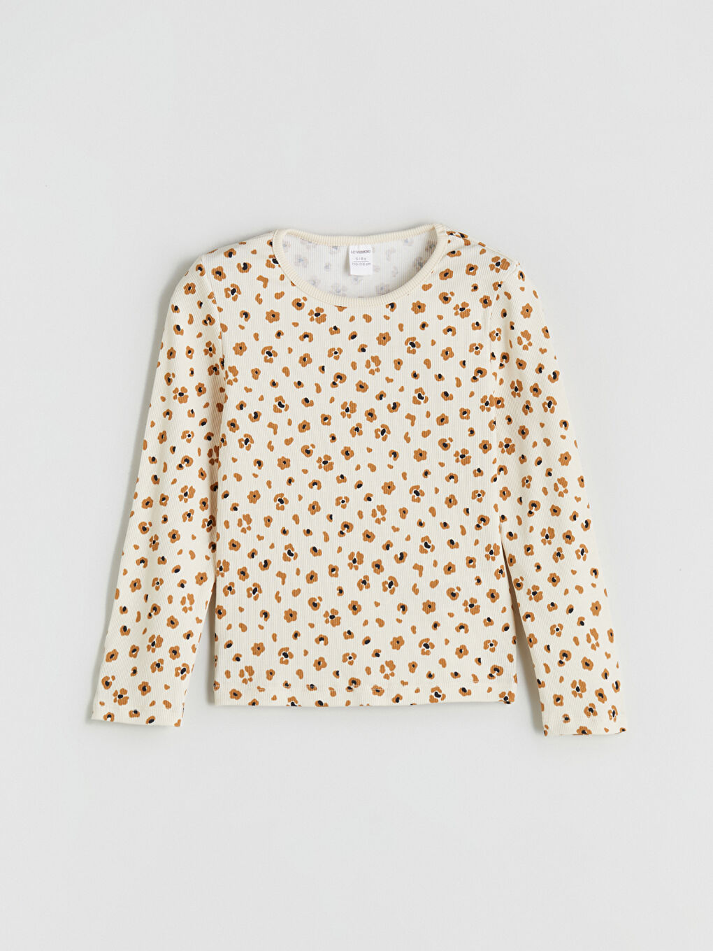 Bej Bisiklet Yaka Çiçekli Kız Çocuk Tişört