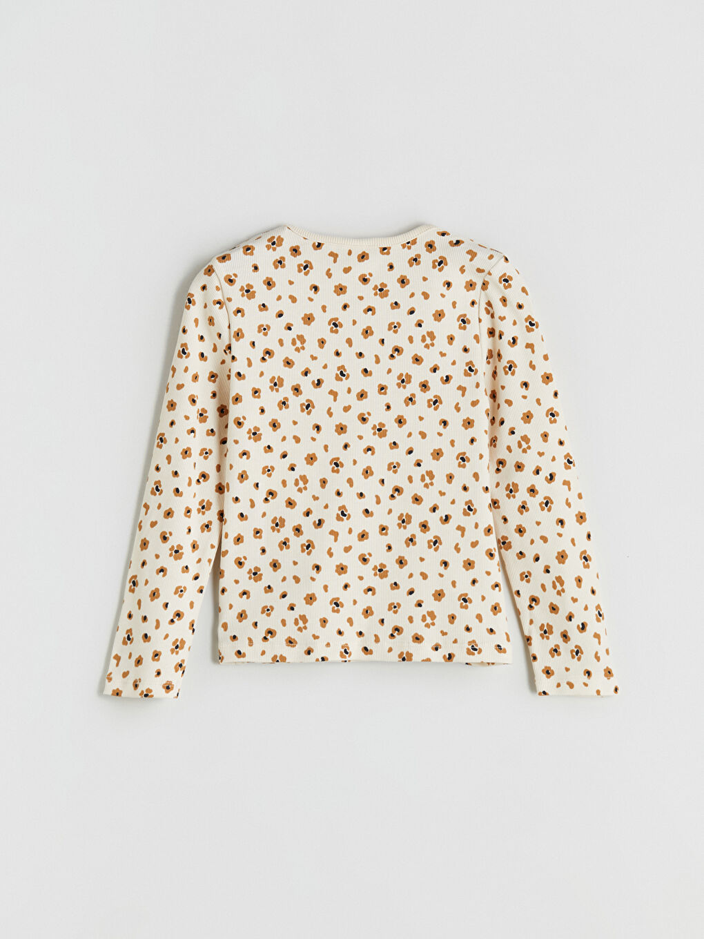 Bej Bisiklet Yaka Çiçekli Kız Çocuk Tişört-1